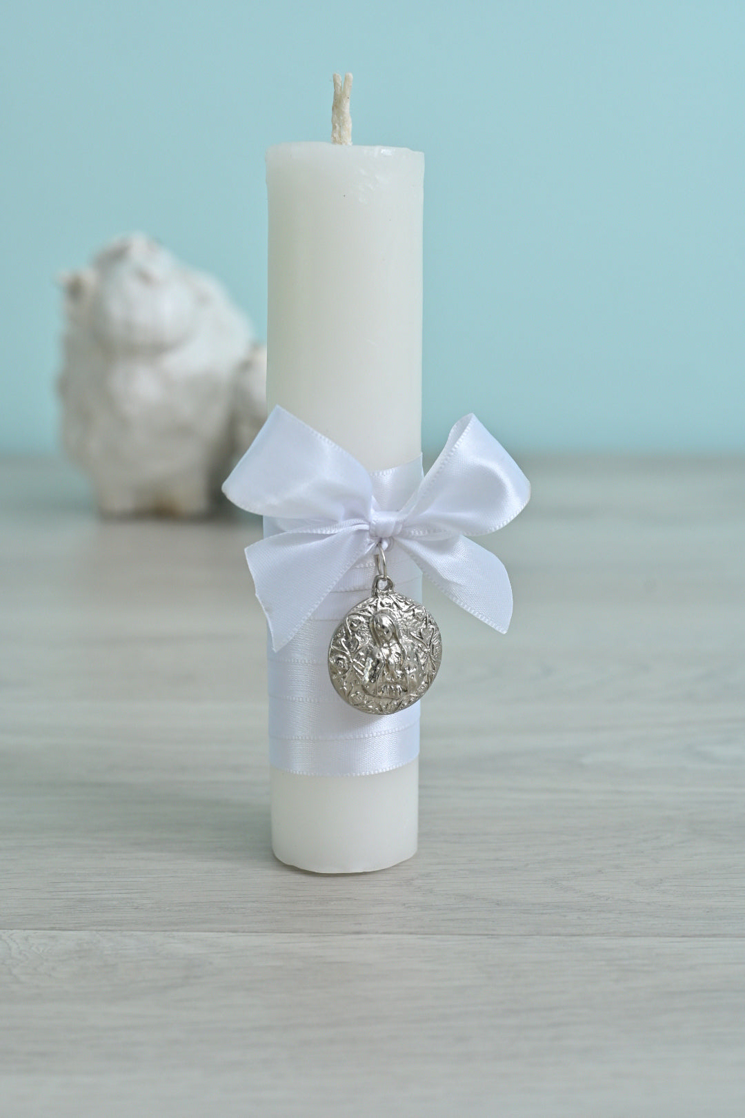 Baptism Candle with Virgen de Guadalupe Medallion