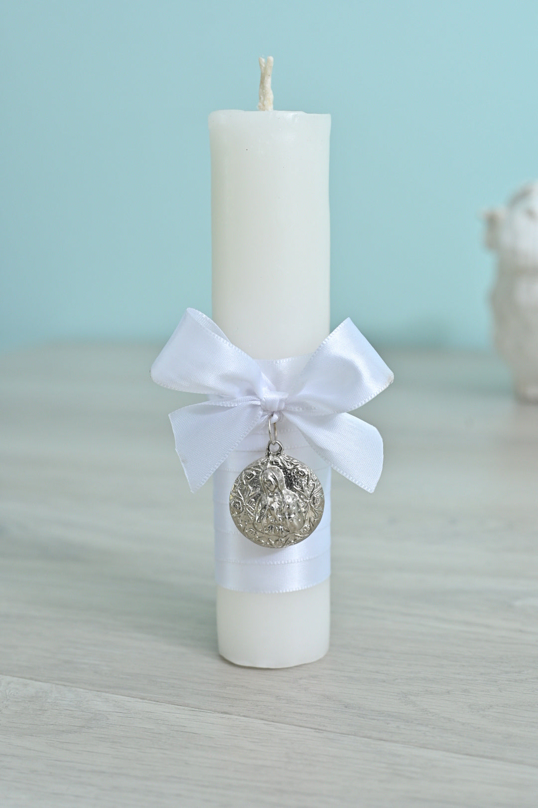 Baptism Candle with Virgen de Guadalupe Medallion