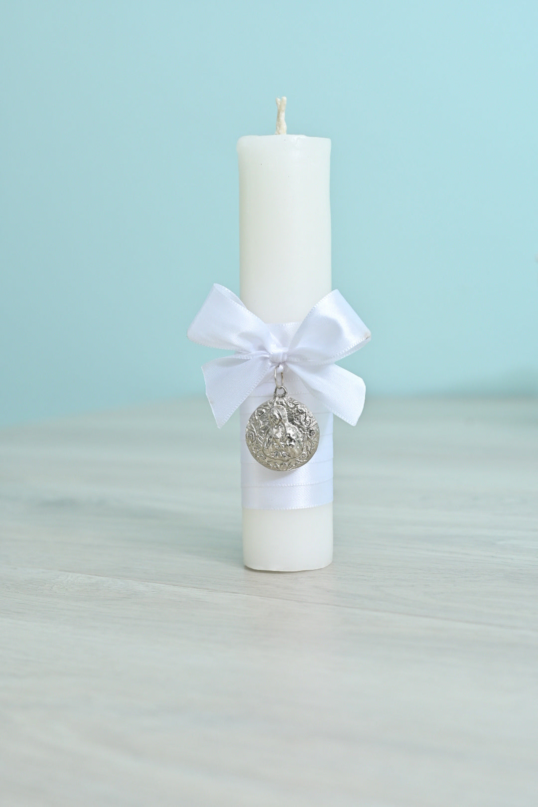 Baptism Candle with Virgen de Guadalupe Medallion