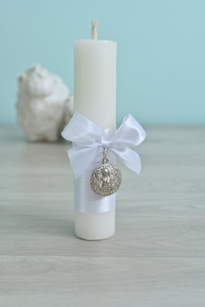 Baptism Candle with Virgen de Guadalupe Medallion