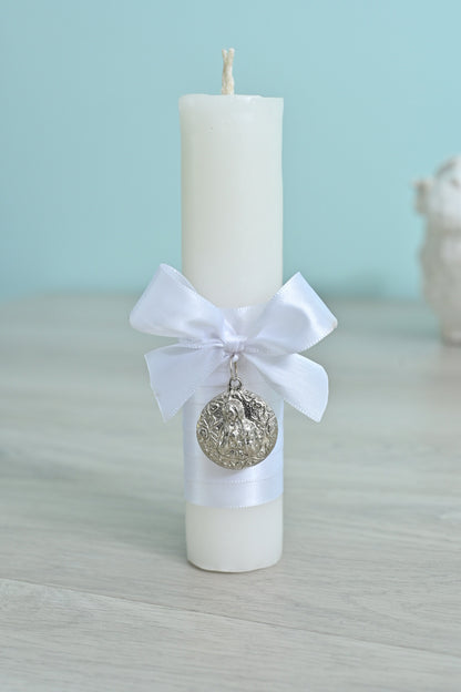 Baptism Candle with Virgen de Guadalupe Medallion
