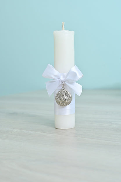 Baptism Candle with Virgen de Guadalupe Medallion